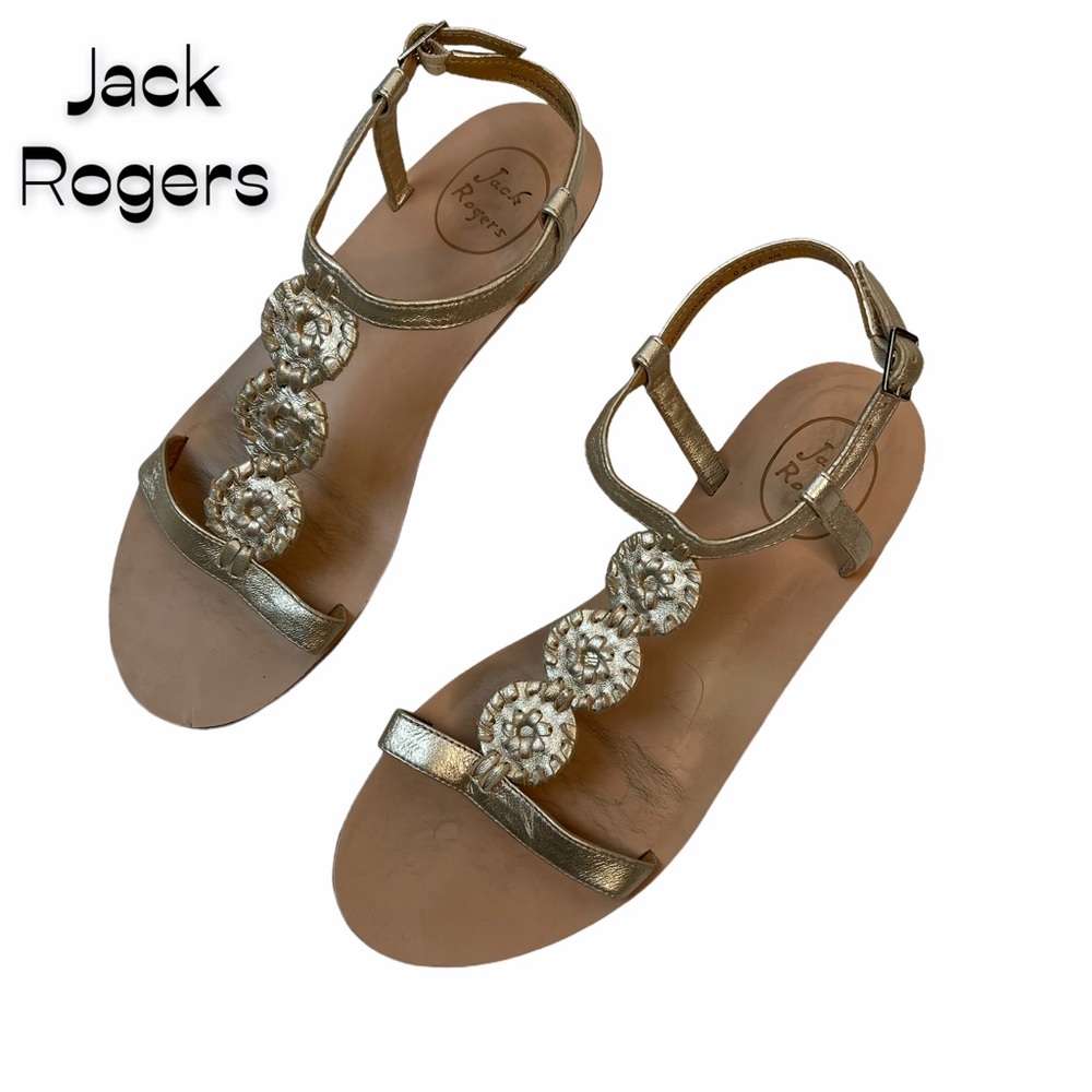 Jack Rogers Metallic Gold Buckle Sandals Size 9